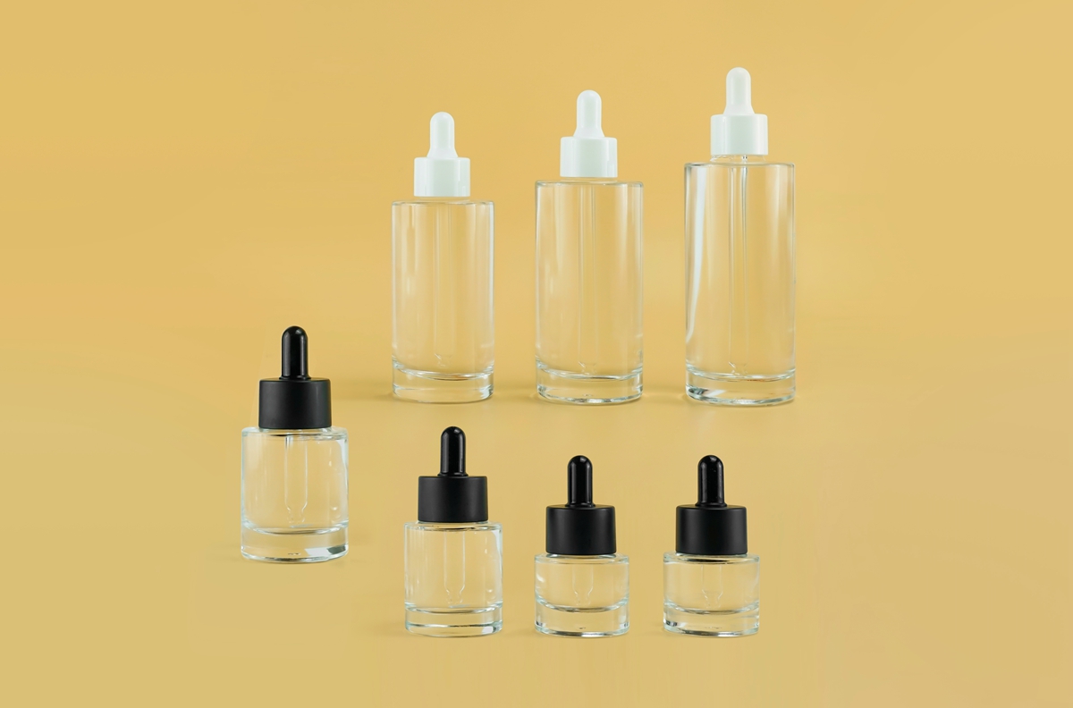 Low profile dropper glass bottles 